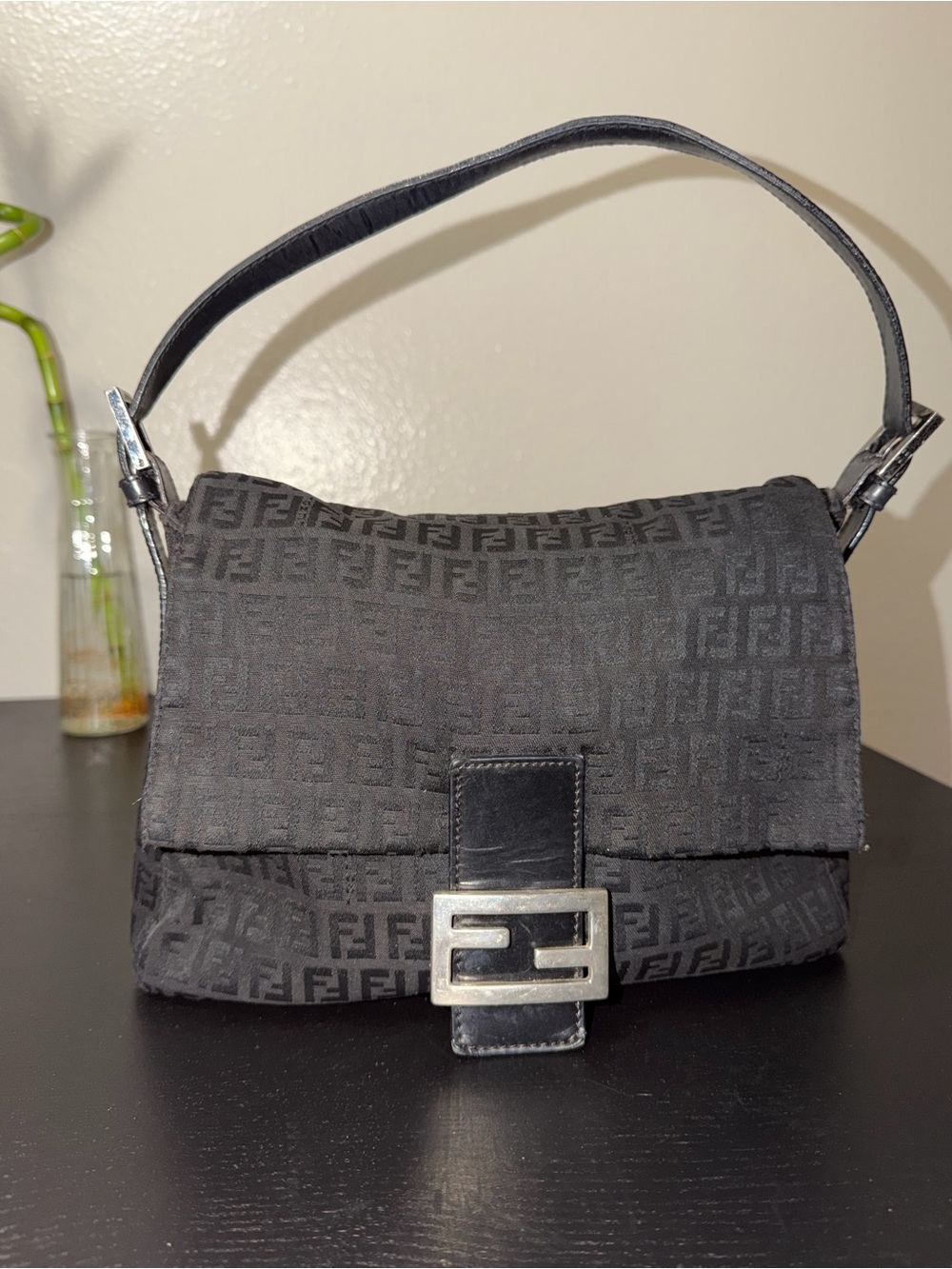 Fendi Black FF Logo Jacquard Shoulder Baguette - Picture 4 of 6